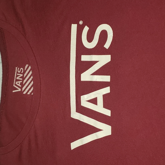 Vans Maroon Fitted Tee with Tan Logo Writing. - Picture 2 of 5